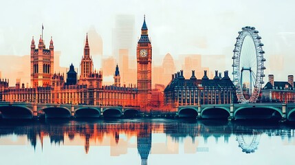 Fototapeta premium London cityscape double exposure contemporary style minimalist artwork collage illustration design