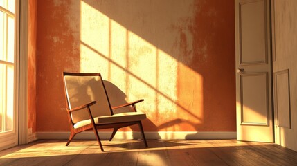 A chair in a room, shown in a 3D image.