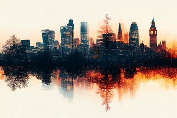 Obraz premium London cityscape double exposure contemporary style minimalist artwork collage illustration design 