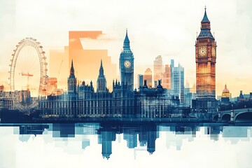 Naklejka premium London cityscape double exposure contemporary style minimalist artwork collage illustration design 