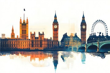 Fototapeta premium London cityscape double exposure contemporary style minimalist artwork collage illustration design 