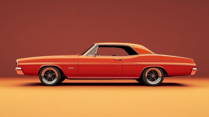 Obraz premium A classic car, viewed from the side, stands alone against a plain background. This image was created using computer graphics.