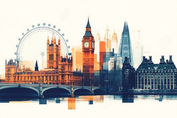Fototapeta premium London cityscape double exposure contemporary style minimalist artwork collage illustration design 