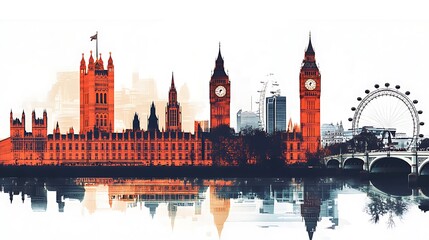 Fototapeta premium London cityscape double exposure contemporary style minimalist artwork collage illustration design 