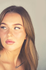 girl woman blonde european close up portrait beauty skin lips hair