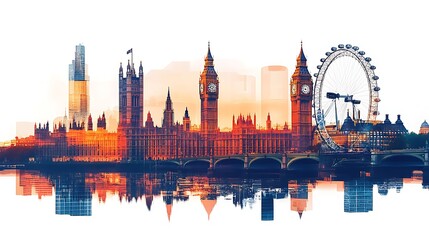 Fototapeta premium London cityscape double exposure contemporary style minimalist artwork collage illustration design 