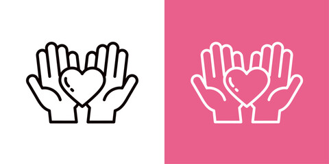 Obraz premium 愛や心を表すハートを持つ両手のアイコンセット＿太いアウトライン＿手のひら
