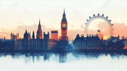 Obraz premium London cityscape double exposure contemporary style minimalist artwork collage illustration design 