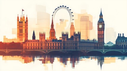 Obraz premium London cityscape double exposure contemporary style minimalist artwork collage illustration design 