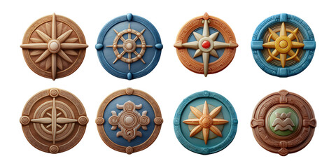 Colorful Nautical Compass Designs for Decorative Use, PNG collection, set bundle, isolate on transparent or white background