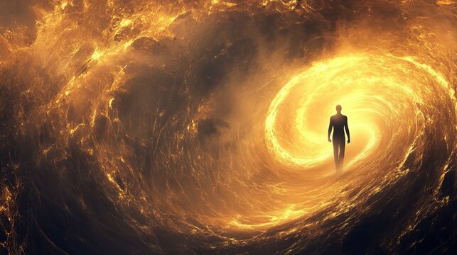 3D energy spiral forms a person, representing the flow of life energy.