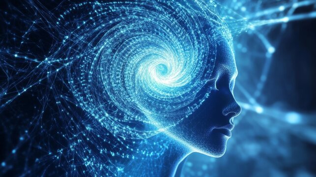 3D energy spiral forms a person, representing the flow of life energy.