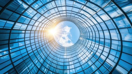 Modern Glass Architecture Against Clear Blue Sky