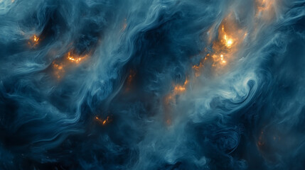Obraz premium Ethereal blue nebula with glowing orange accents