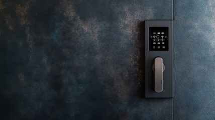 Modern smart lock installed on a textured wall, enhancing home security and convenience with advanced technology features.