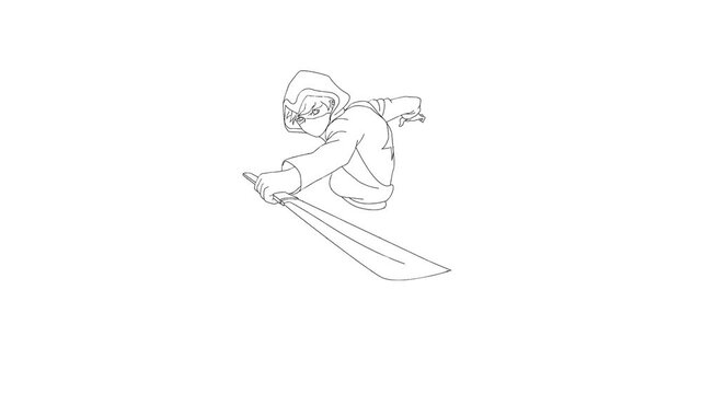 Powerful ninja slashing with a sword in an outdoor setting, ready for battle. Great for fantasy, adventure, and combat-themed visuals
