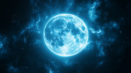 Naklejka premium Glowing Full Moon in Deep Blue Night Sky