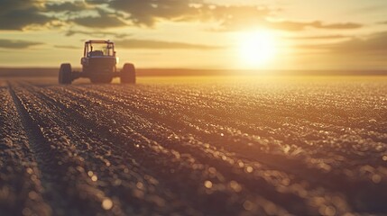 Fototapeta premium A solar-powered robot planting seeds with precision in a field, symbolizing the next generation of sustainable farming technologies.