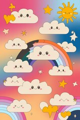 Abstract kawaii cloudy colorful sky background