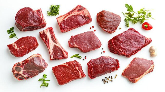 A top-down view of beef cuts with clear labels, showing different types such as flank and sirloin, displayed on a white background for easy learning.