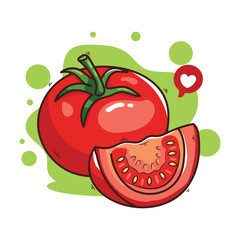 Illustration of tomato on green background. Vector illustration of tomato.