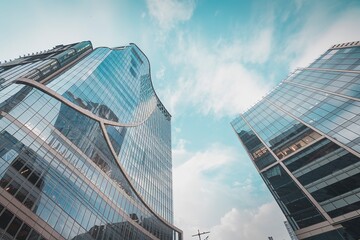 Fototapeta premium Two modern skyscrapers, both with a predominantly glass facade
