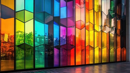 Vibrant Glass Facade in Rainbow Colors