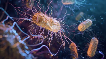 Obraz premium Ancient microbes under microscope reveal intricate cellular structures, showcasing their mysterious and ancient nature, ideal for scientific and educational content
