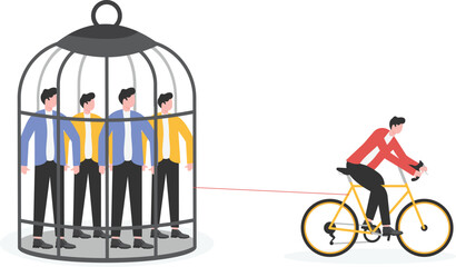 Slaves and labor, cheap labor, forced to work, managers pulling cages full of businessmen

