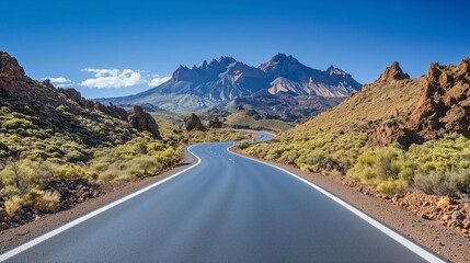 Empty asphalt road and mountains under clear sky