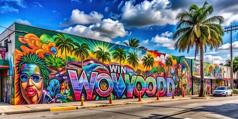 Obraz premium Colorful graffiti art on a street wall in the Wynwood area, Miami Florida, Graffiti, Street art, Urban, Wynwood, Miami