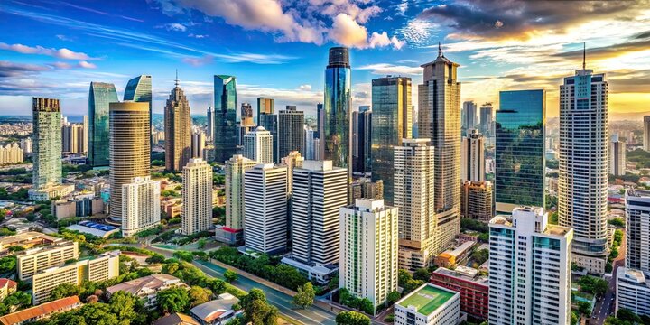 Modern cityscape with tall skyscrapers and bustling urban life in Makati, Manila, Philippines , city, skyline, buildings