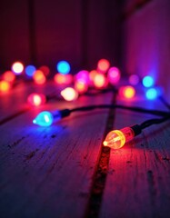 Vibrant Lights on Wood with a Cozy Holiday Ambiance