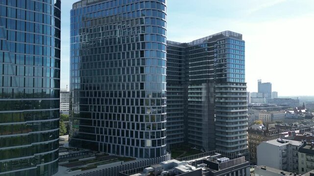 Cityscape of Global Office Park skyscraper complex in Katowice city at morning