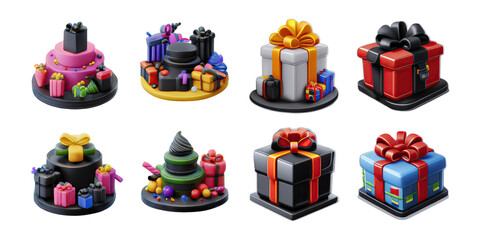 Colorful Gift Boxes and Balloons Collection, PNG collection, set bundle, isolate on transparent or white background