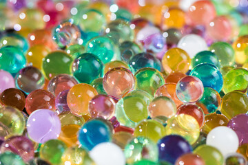 different color balls, Water beads close-up,  Texture of Hydrogel balls or many colorful orbeez  background.