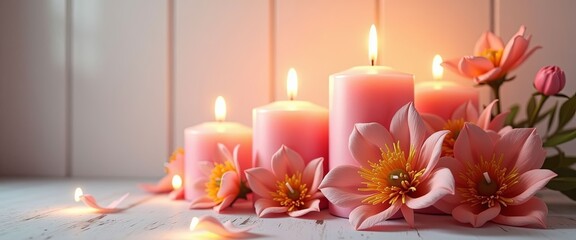 Illustration of different shapes and colours of candles stylised as flowers