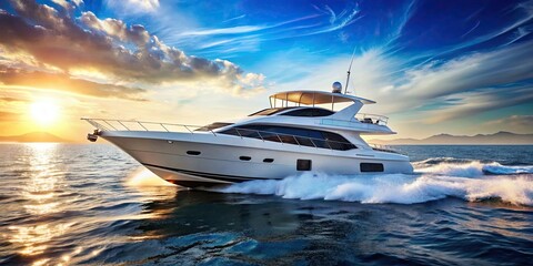 Luxury motoryacht sailing on open water, luxury, motoryacht, cruise, yacht, navigation, travel, nautical, sea, ocean
