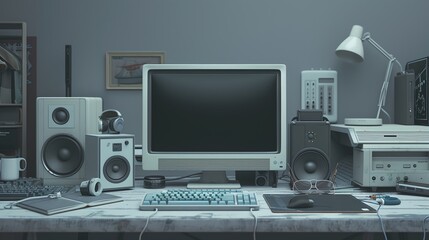 A detailed view of a desktop computer and accessories