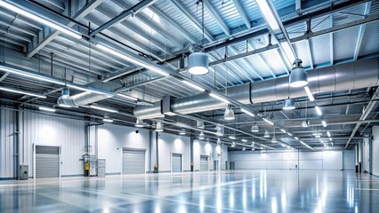 Modern industrial interior with fluorescent lighting and ventilation system , industrial, modern