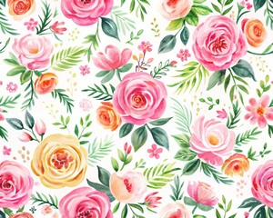 Watercolor floral pattern and seamless background. Hand painted. Gentle design for fabric, wrap paper or wallpaper. Watercolor seamless pattern with blue flowers and green leaves on a white background