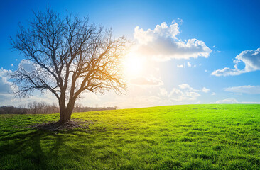 Fototapeta premium Climate change from drought to green growth, Climate change withered tree and dry earth 