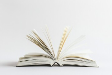 Fototapeta premium open book supported with covers, moving leaves, isolated on white background.