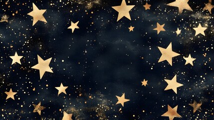 A pattern of various-sized golden stars scattered across a dark blue background