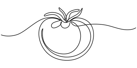 One continuous line drawing Tomato vegetable. Tomato single line illustration, tomato slice continuous line vector illustration design, Abstract red shaped tomato. single line tomato icon