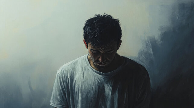 Portrait of sad crying man in emotional distress, male mental health concept