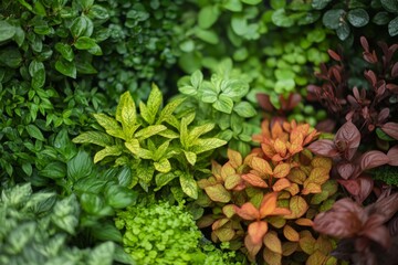Fototapeta premium Vibrant assortment of lush green plants with varying shades and textures, showcasing natures beauty and diversity in a captivating arrangement.