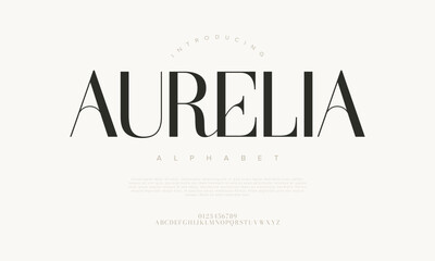 Aurelia typography beauty fashion elegant minimalist serif italic fonts decorative wedding vintage retro logos. Minimal luxury font alphabet logo. Vector illustration