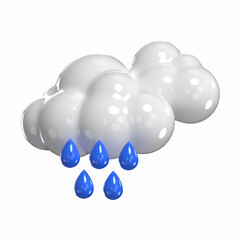 Rain With Two Clouds 3D Icon Weather Model with Transparent Background