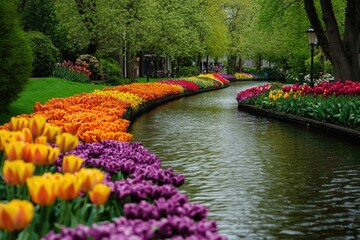 Obraz premium A vibrant and lively canal filled with numerous colorful flowers